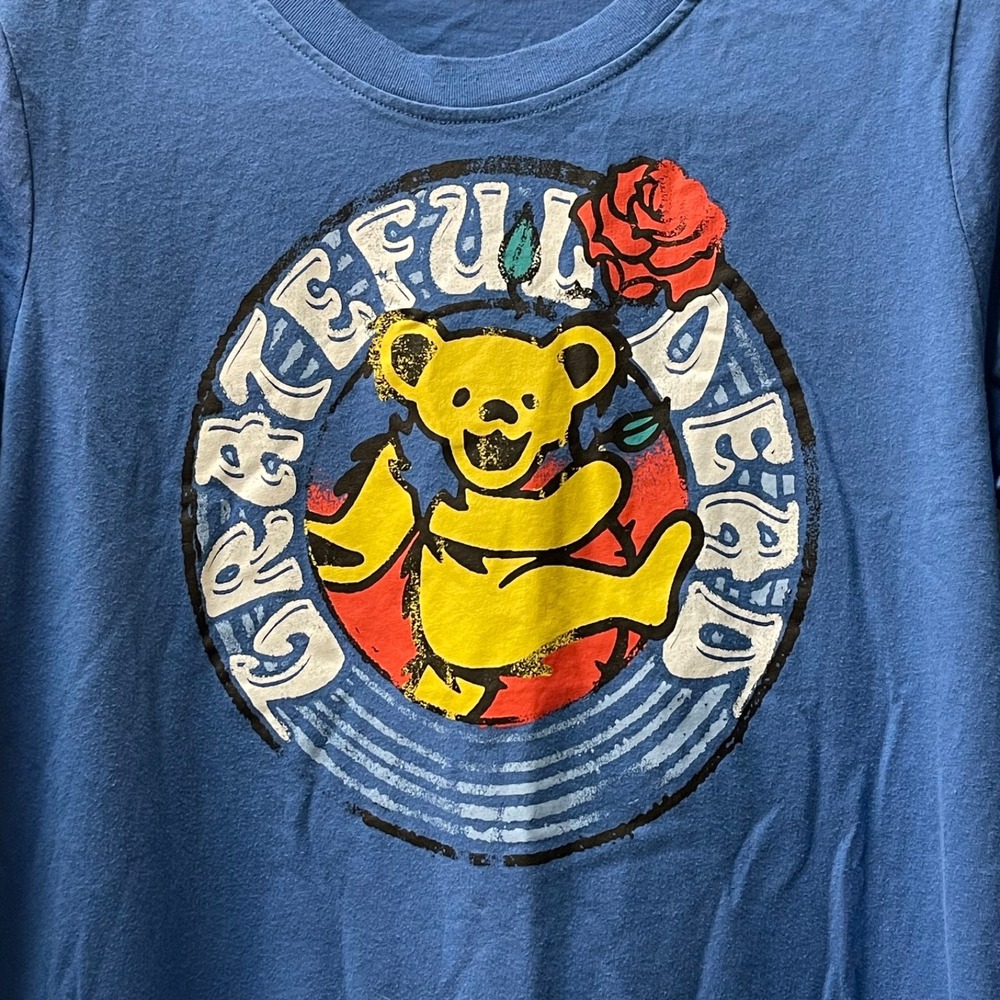 Grateful Dead Women's Large Bear‎ Rose Shirt Blue Long Sleeve